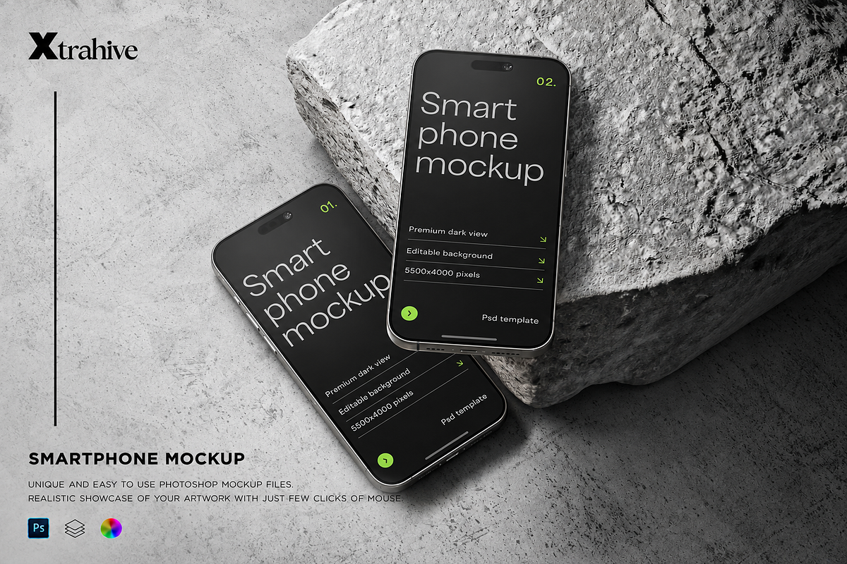 Dark Titanium Smartphone Mockup, an iPhone Mockup by Xtrahive (Photo 1 of 2)