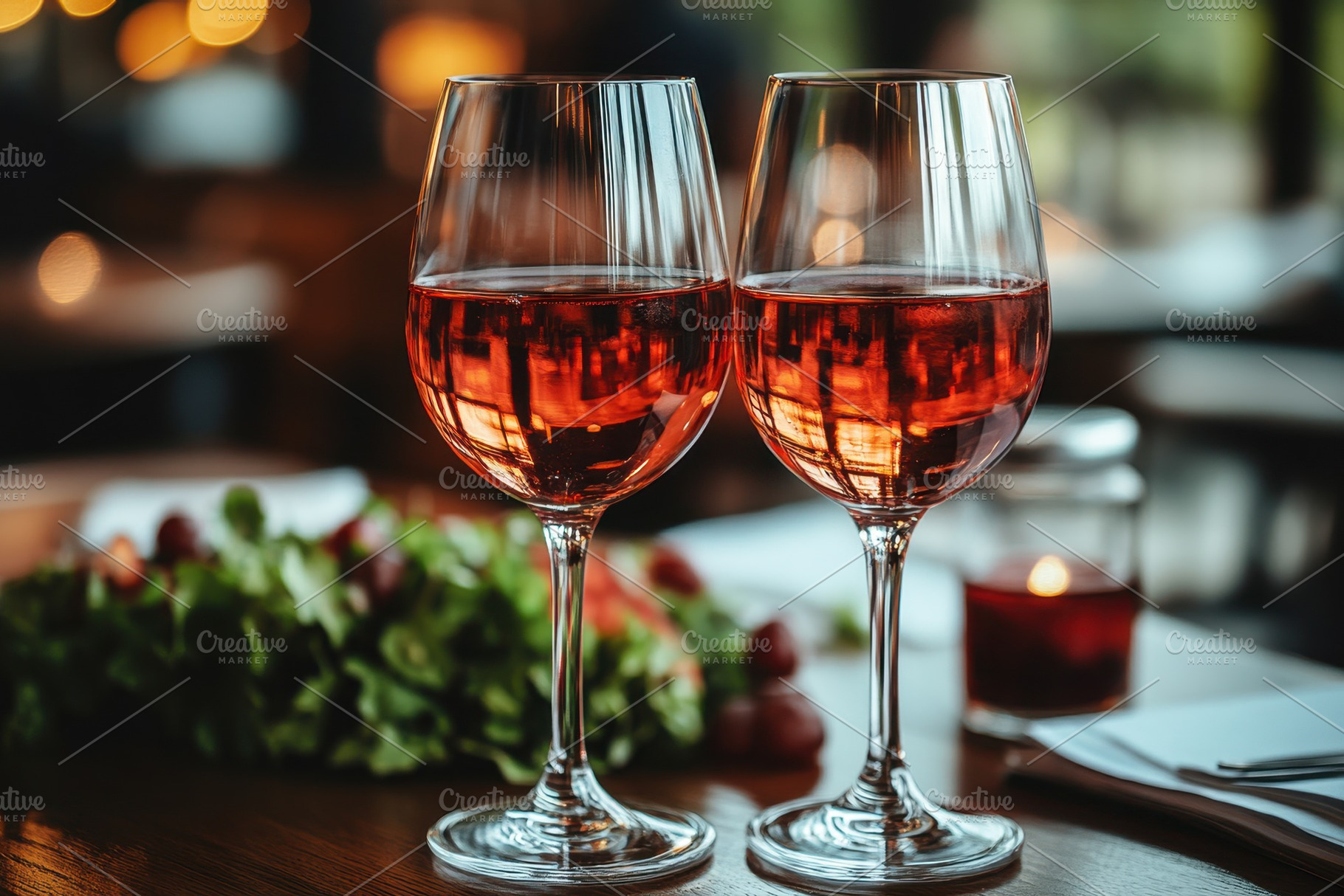 Elegant glasses of rosé wine served, a Photo by Tanuart