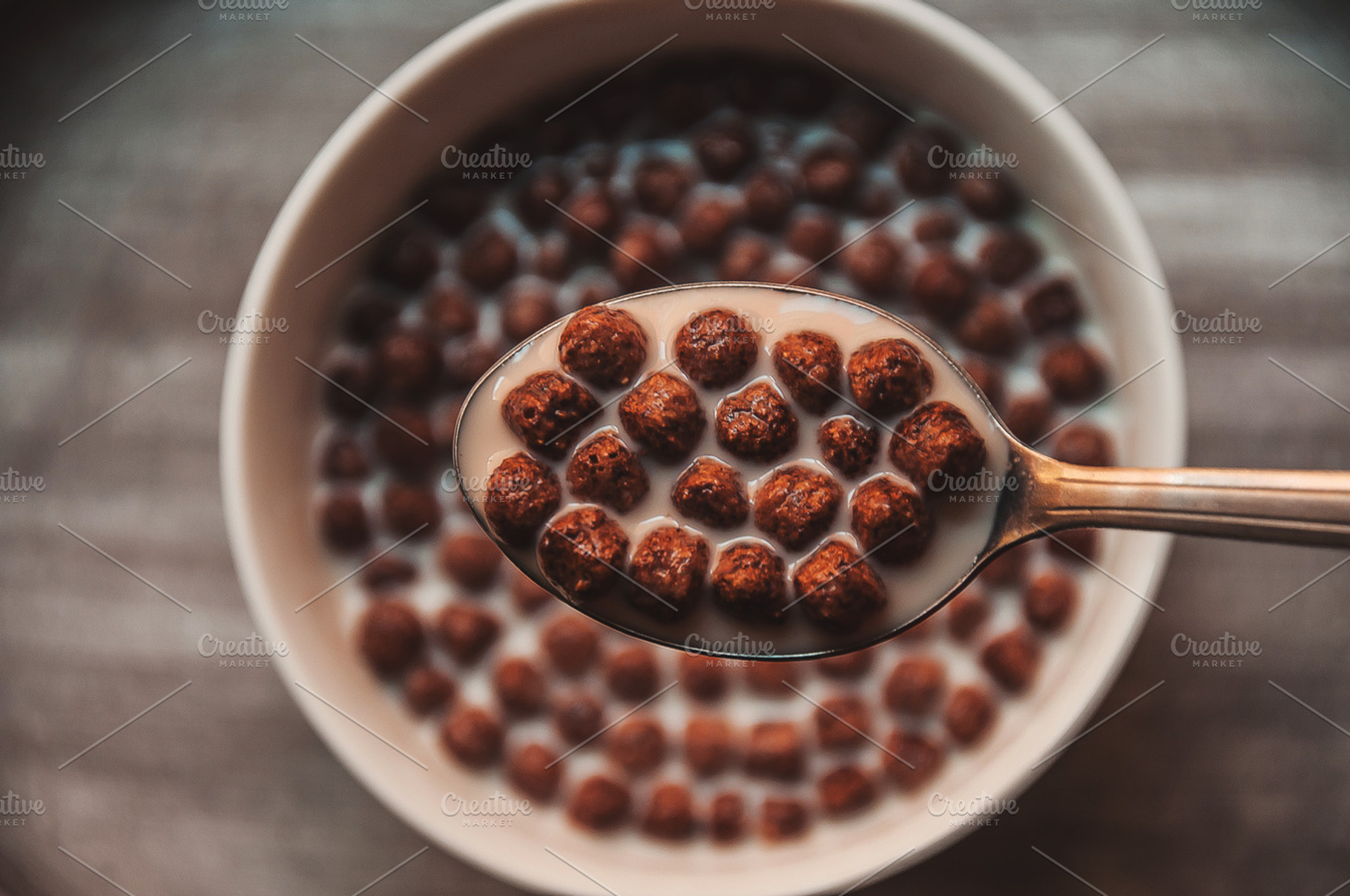Milk with cereals featuring milk, cereals, and cereal, a Food & Drink Photo by Iván Noguera Photography