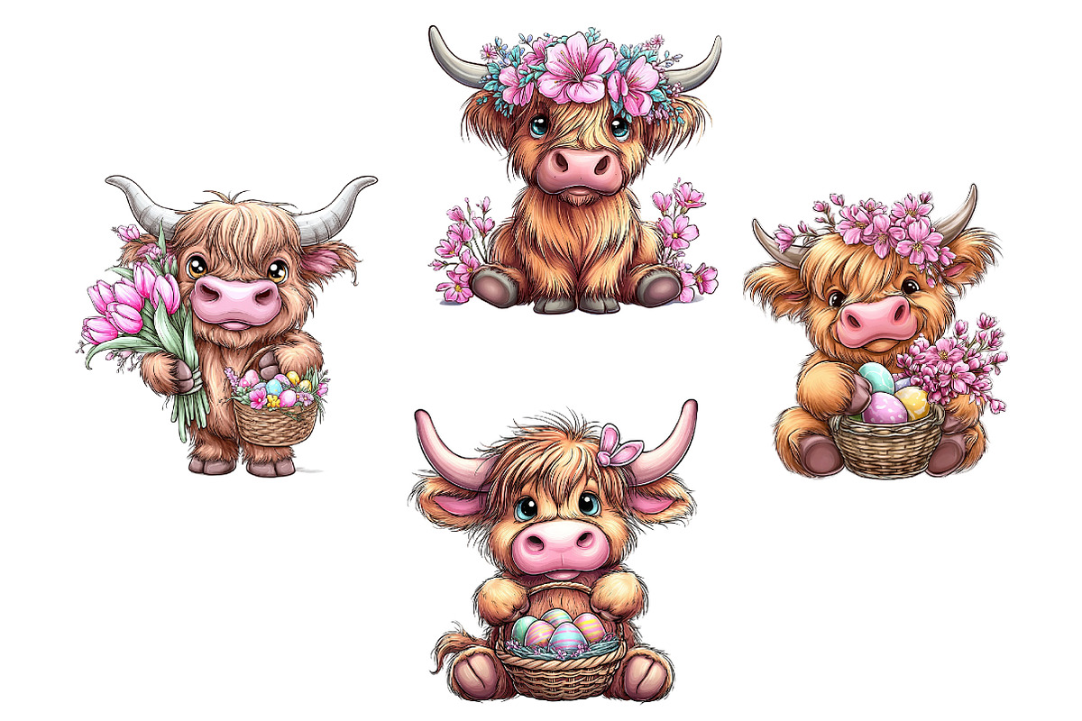 Easter Highland Cow Clipart, an Illustration by Dream Creation (Photo 6 of 6)