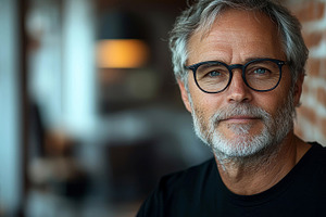 Stylish mature man with salt and pepper beard wearing round glas, a Person Photo by José Manuel Gelpi