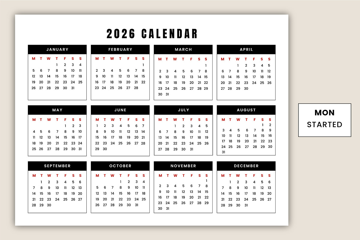2026 Yearly landscape Calendar Canva, a Stationery Template by Mustafiz (Photo 4 of 4)