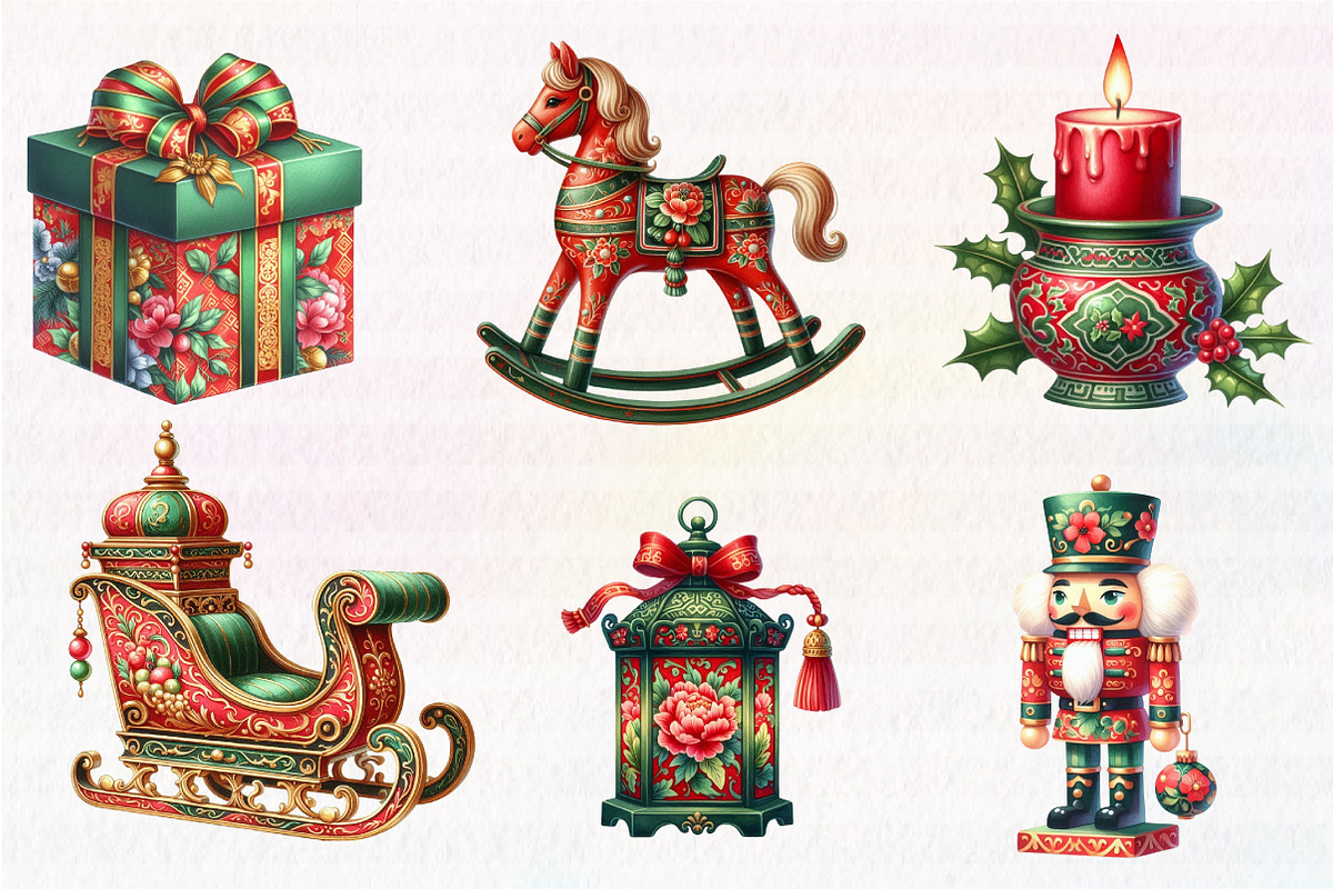 Chinoiserie Red & Green Christmas Cl, an Illustration by CreationArt (Photo 4 of 6)
