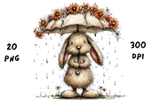Whimsical Rainy Bunny Clipart, an Animal Illustration by GiraffeCreative (Thumbnail 15 of 19)