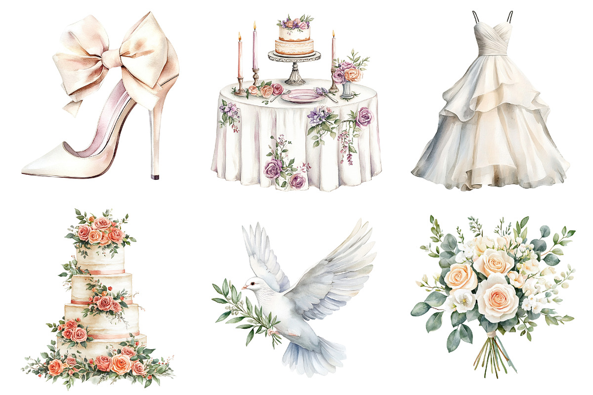 Watercolor Wedding Clipart Bundle, a Seasonal Illustration by CitraGraphics