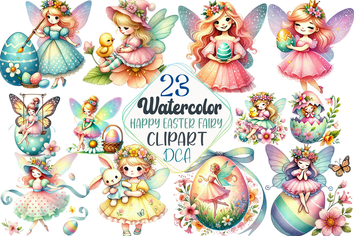 Happy Easter Fairy Sublimation Clipa, an Illustration by DreamCafeArt (Photo 1 of 5)