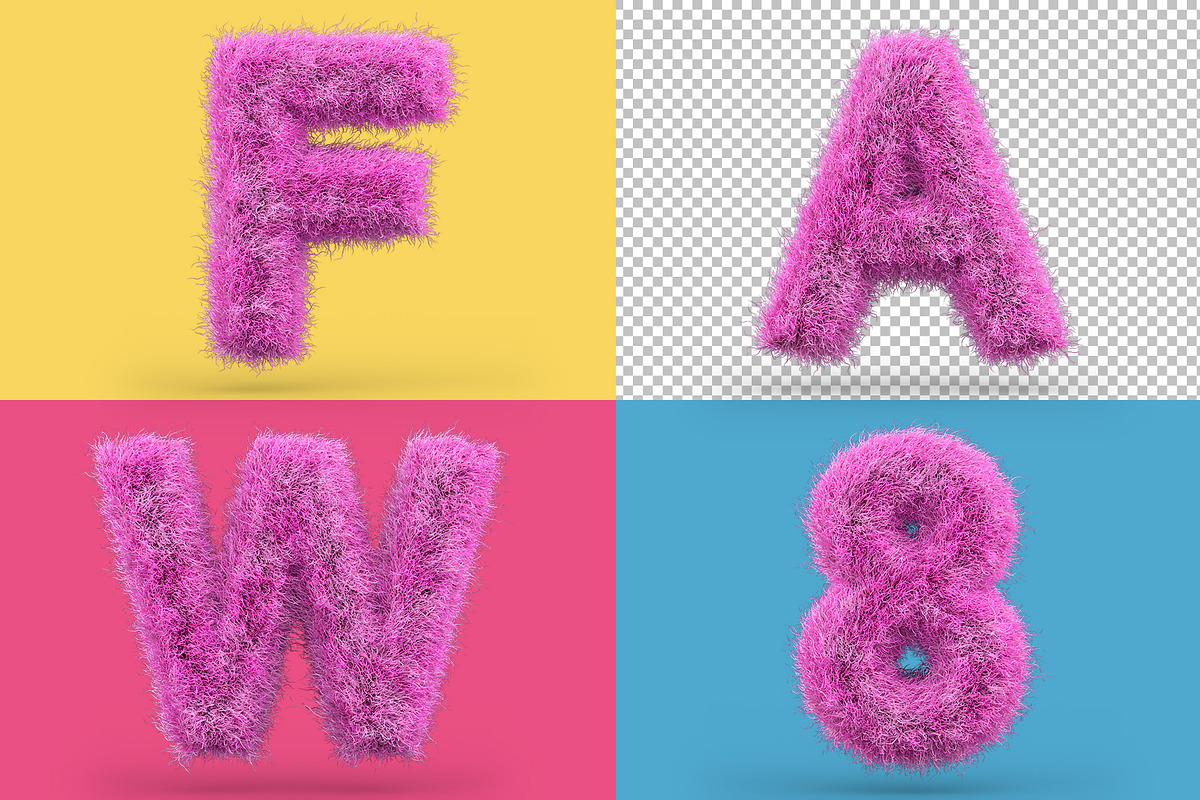 Uppercase fluffy and furry font, a Background Graphic by 3D Graphics Shop (Photo 3 of 3)