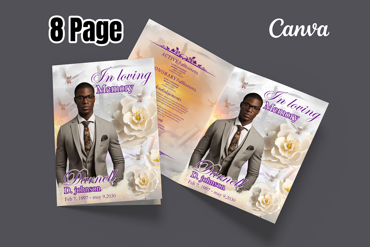 funeral program template Canva, a Templates & Theme by iloveTemplate (Photo 1 of 5)