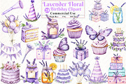 Lavender Floral Birthday Clipart, an Illustration by Watercolor design (Thumbnail 1 of 11)