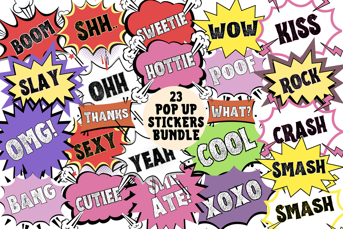 23 POP UP STICKERS PNG BUNDLE, a Decorative Illustration by ClipArtTime (Photo 1 of 3)