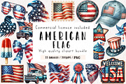 Watercolor American Flag Clipart, an Illustration by CreationArt (Thumbnail 1 of 9)
