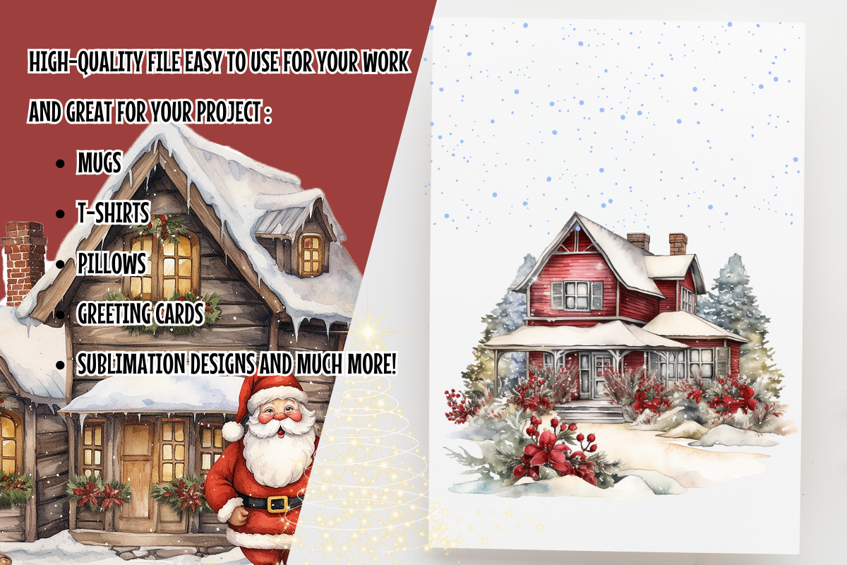 Christmas House, Winter Home Clipart, an Illustration by SindyPrintDesign (Photo 2 of 3)