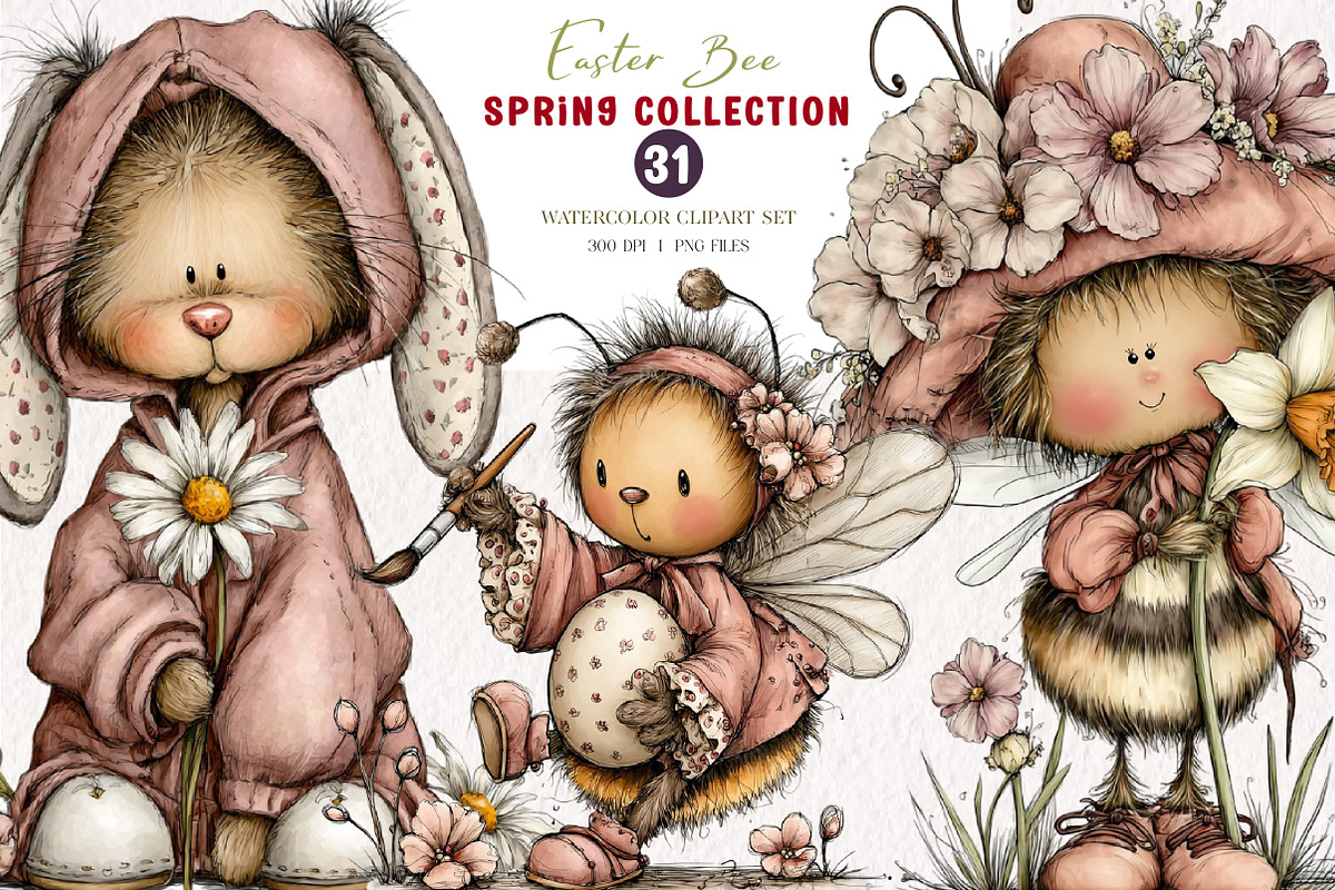 Whimsical Easter Bee clipart, an Illustration by CreationArt (Photo 1 of 6)