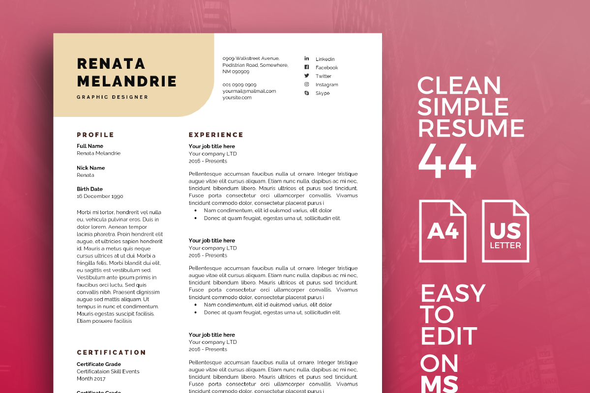 Resume Template 44, a Resume Template by graphicalcium (Photo 1 of 3)