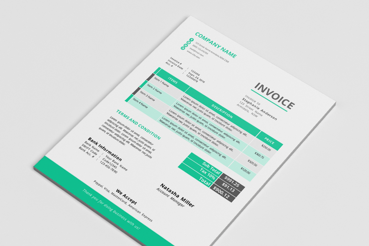 Clean docx Word corporate invoice, a Stationery Template by Inkpower (Photo 3 of 6)