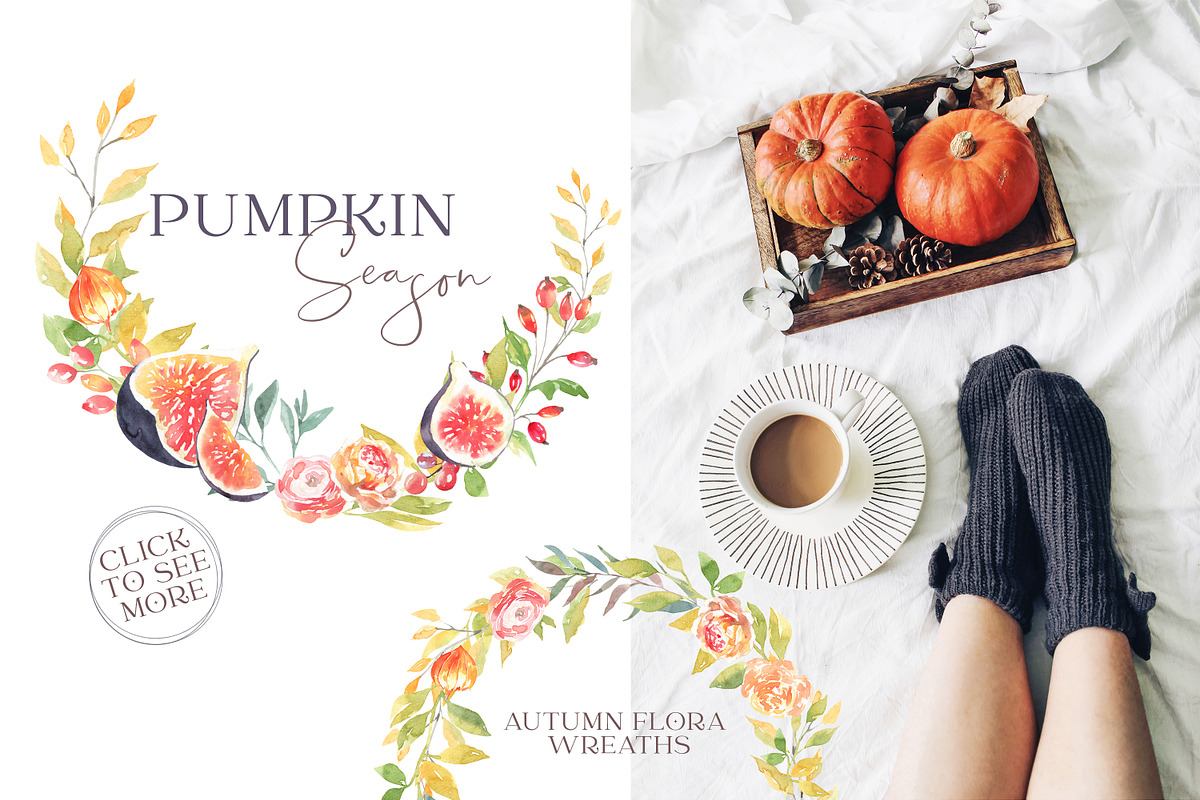 Watercolor Pumpkin Autumn Clipart, a Decorative Illustration by Catherine Wheel (Photo 9 of 12)