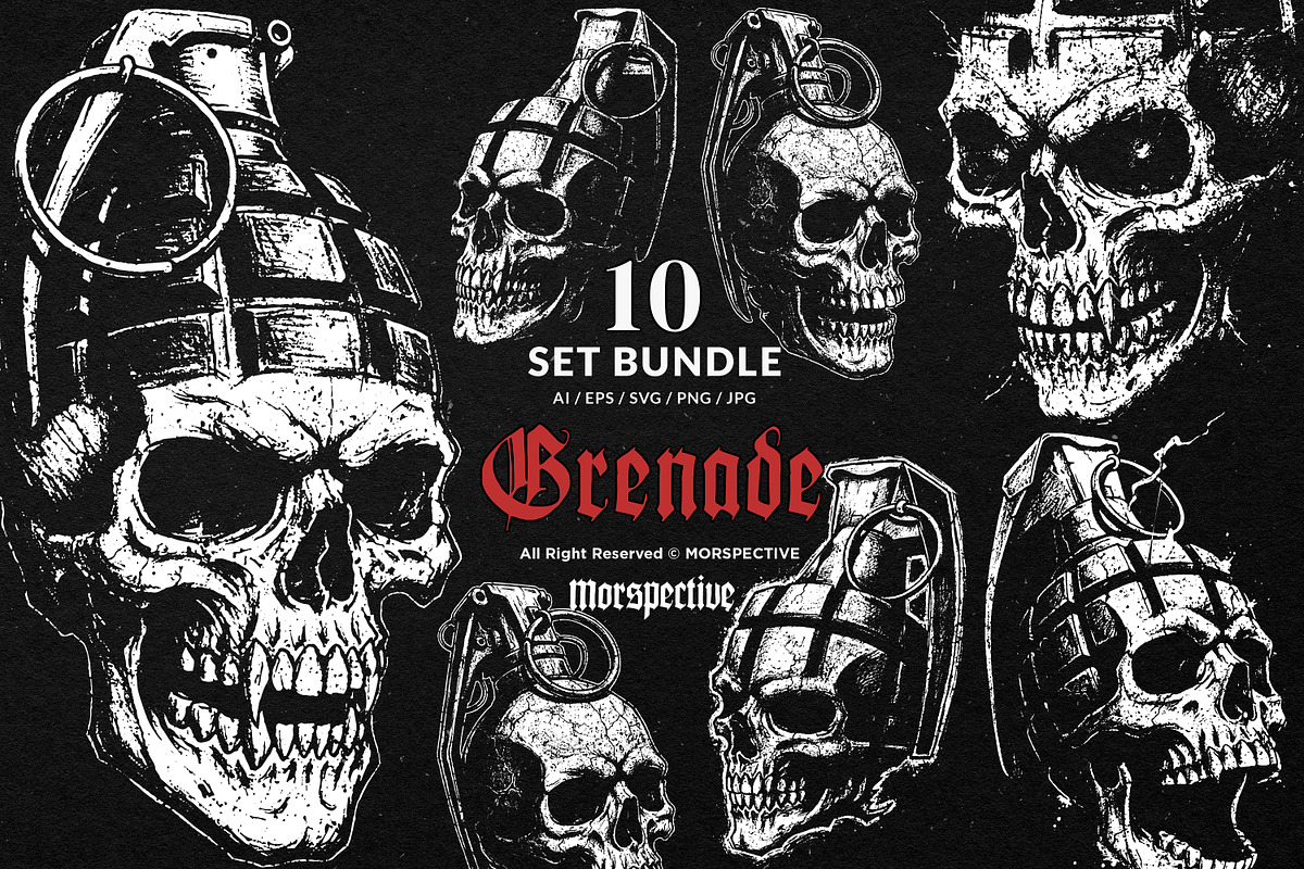 10 Bundle Dark Art Grenade Skull Bom, an Illustration by Morspective (Photo 1 of 7)