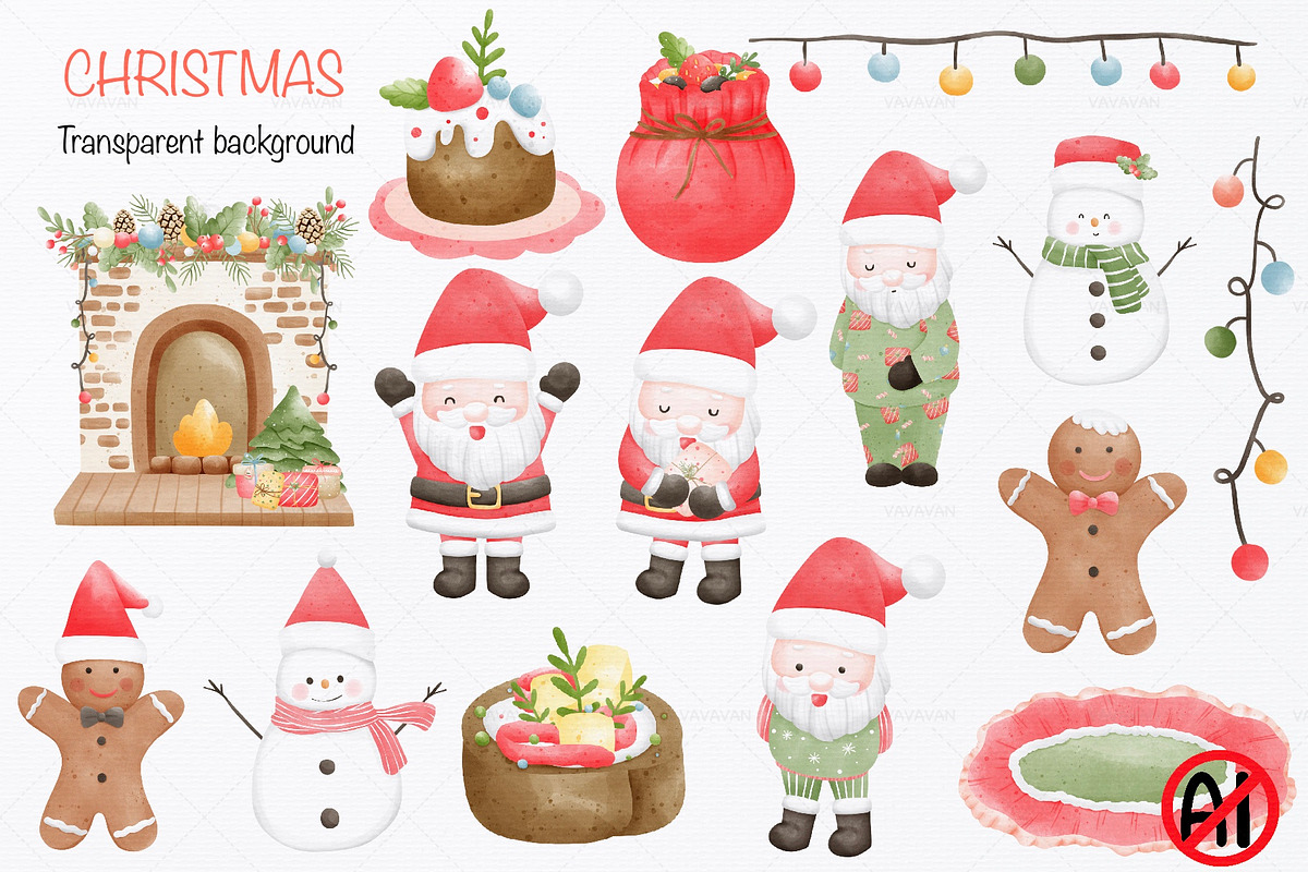 Merry Christmas watercolor clip art, a Seasonal Illustration by Vavavan Artwork (Photo 5 of 5)