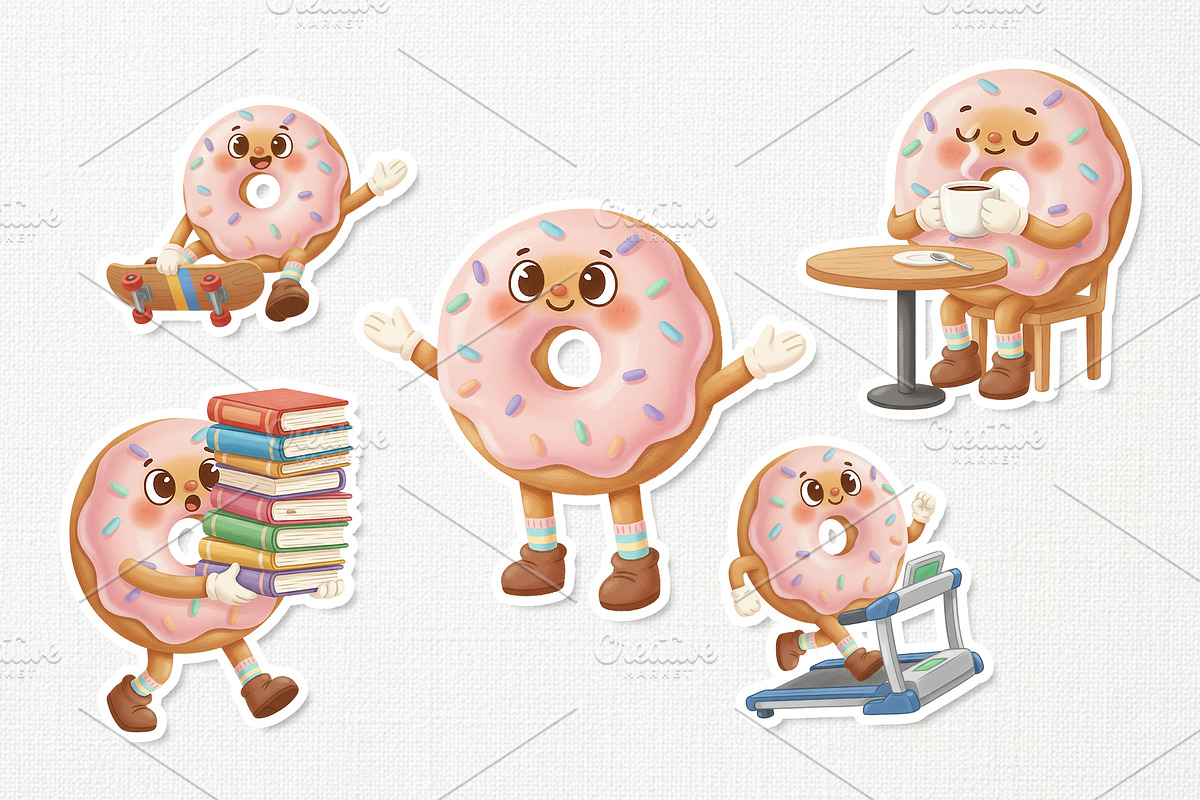 Lovely Donut Mascot Cute Cartoon, a Food Illustration by Gohsantosa (Photo 3 of 4)