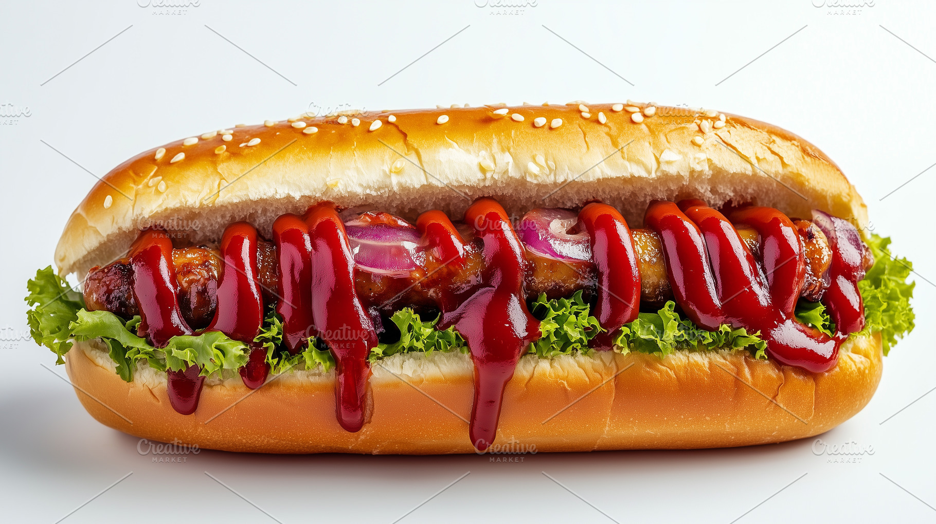 Delicious hot dog in sesame bun, a Food & Drink Photo by MistyDay