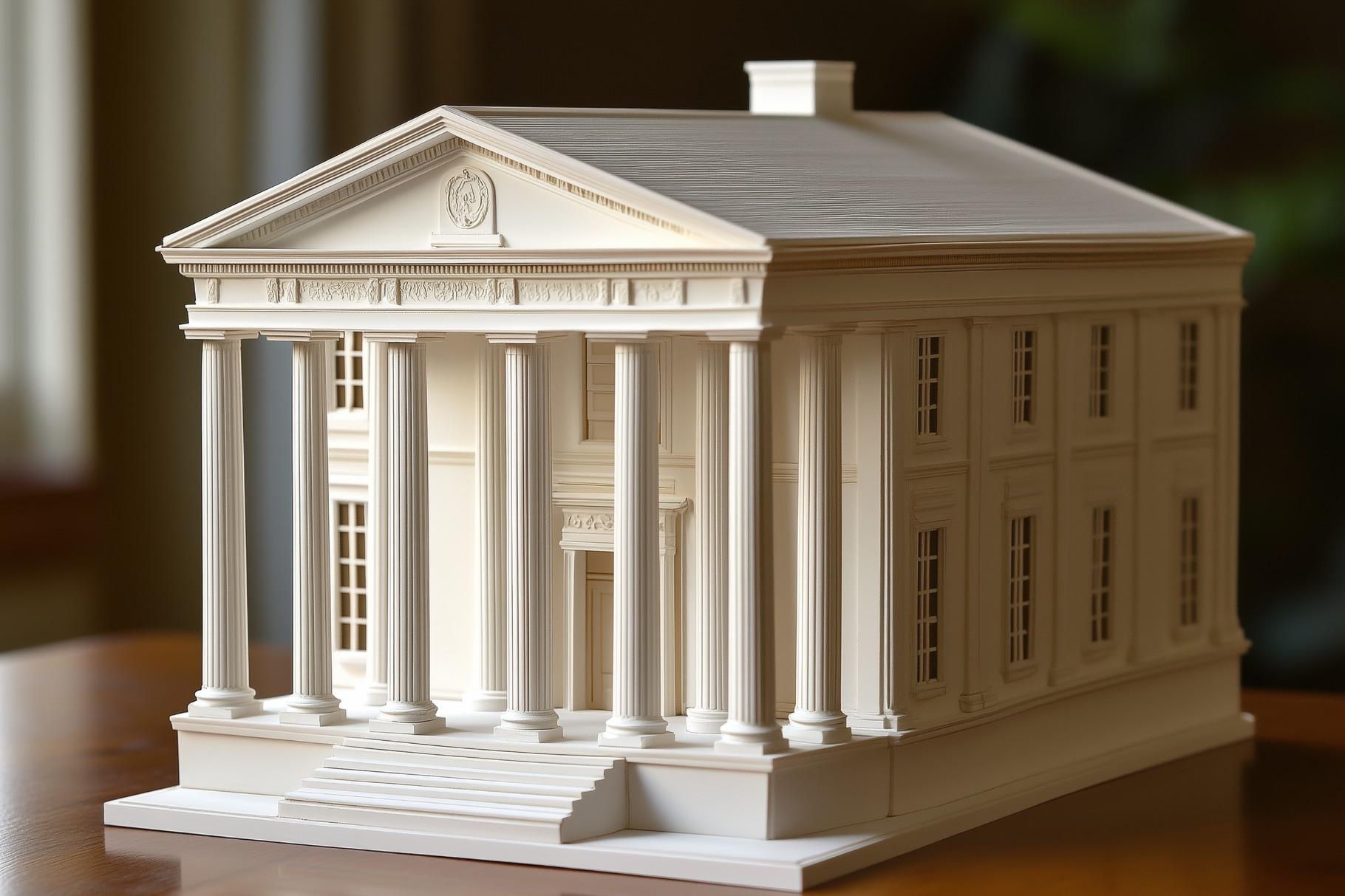 A Greek Revival house style detailed architectural model of a classical ...