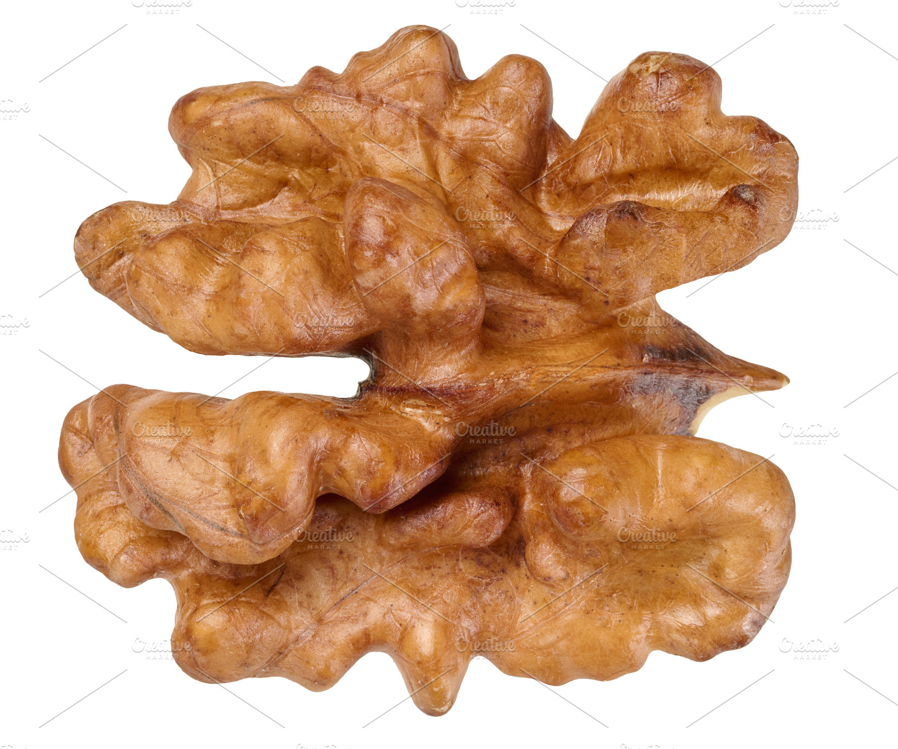 Half of a walnut kernel, macro, isolated background, a Food & Drink Photo by ndanko
