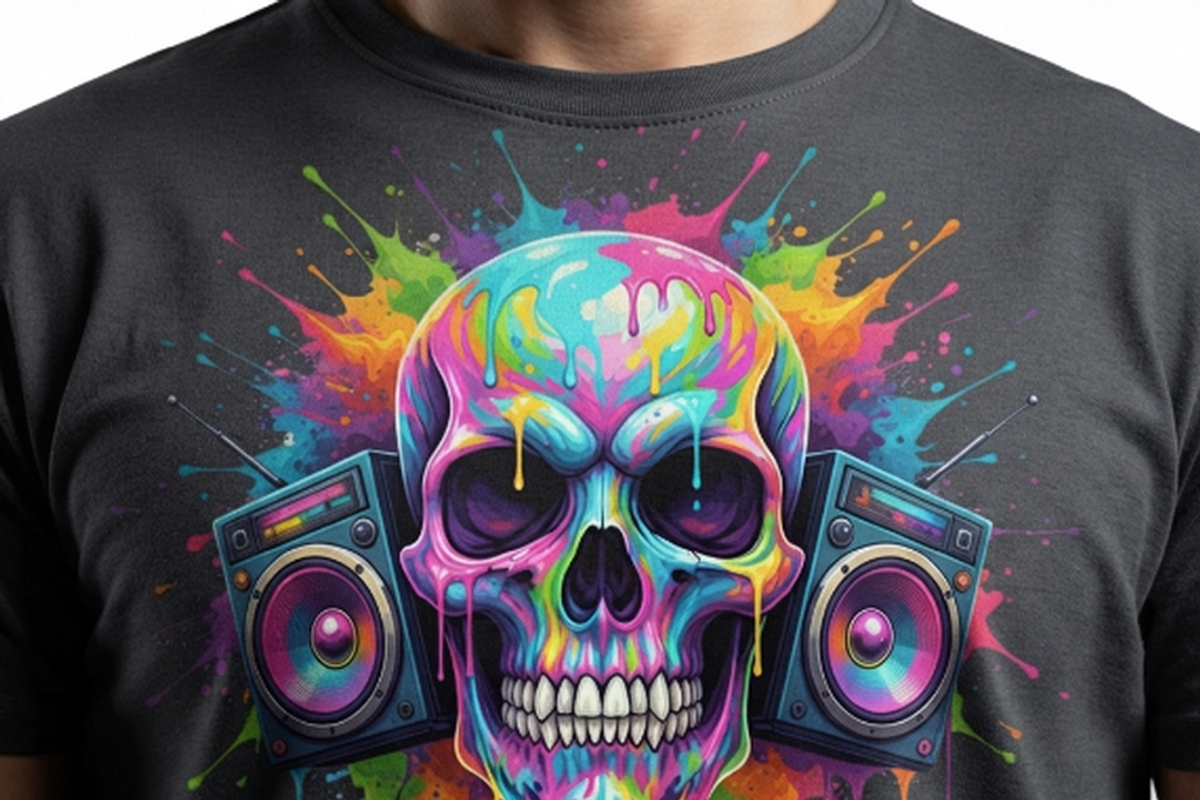 Neon Boombox Skull Splash Art, a Shirt Mockup by Vector Stall (Photo 9 of 15)