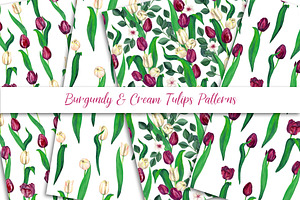 Burgundy and Cream Tulips Patterns
