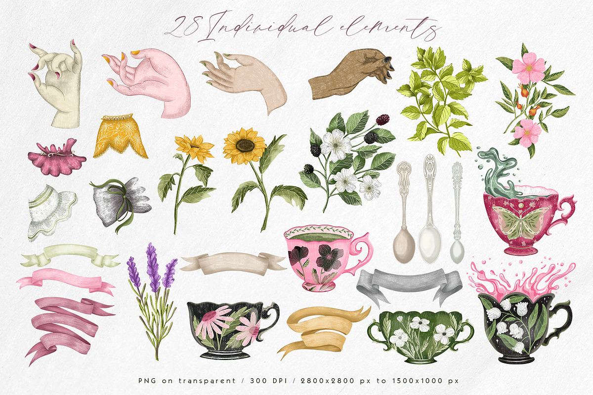Tea time at the garden clipart set, a Decorative Illustration by Yelloo Fish (Photo 3 of 16)