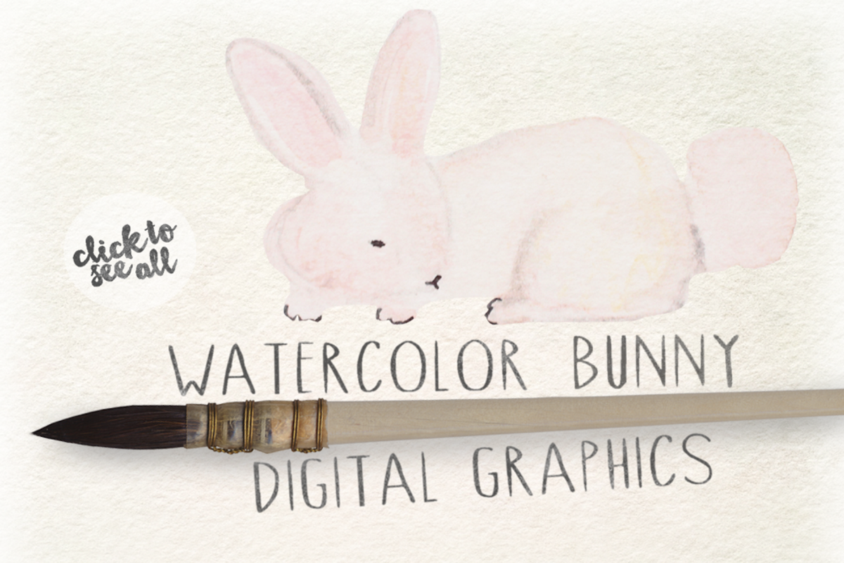 Watercolor Bunny Digital Graphics, an Animal Illustration by WeLivedHappilyEverAfter (Photo 3 of 4)
