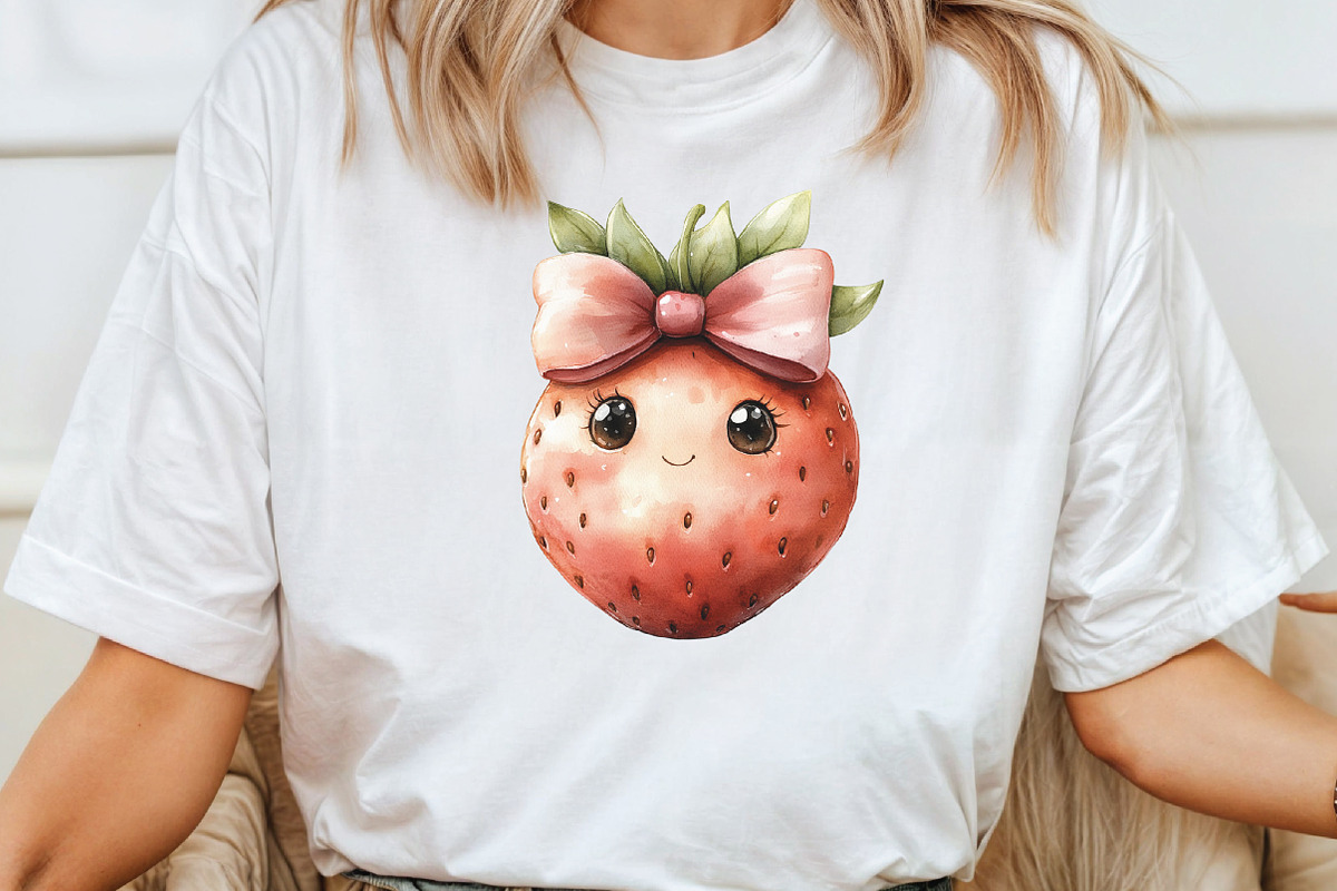 Watercolor Cute Strawberry Clipart, an Illustration by CraftArtStudio (Photo 3 of 6)