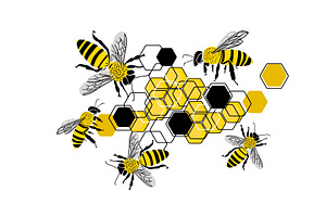 Bees and honeycombs, Bee Kids Vector, an Animal Illustration by Nenahliadava Design
