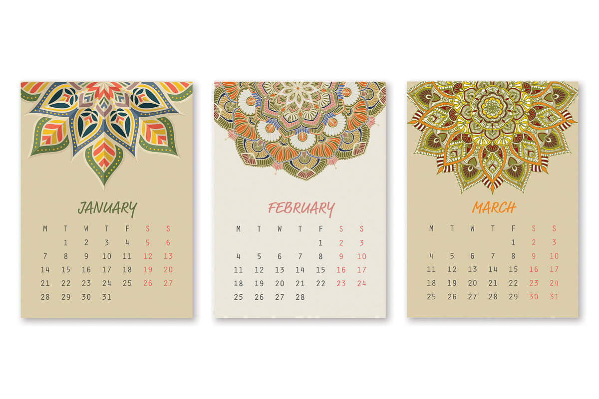 2019 New Year Calendar Mandala Style, a Stationery Template by Noree (Photo 3 of 5)