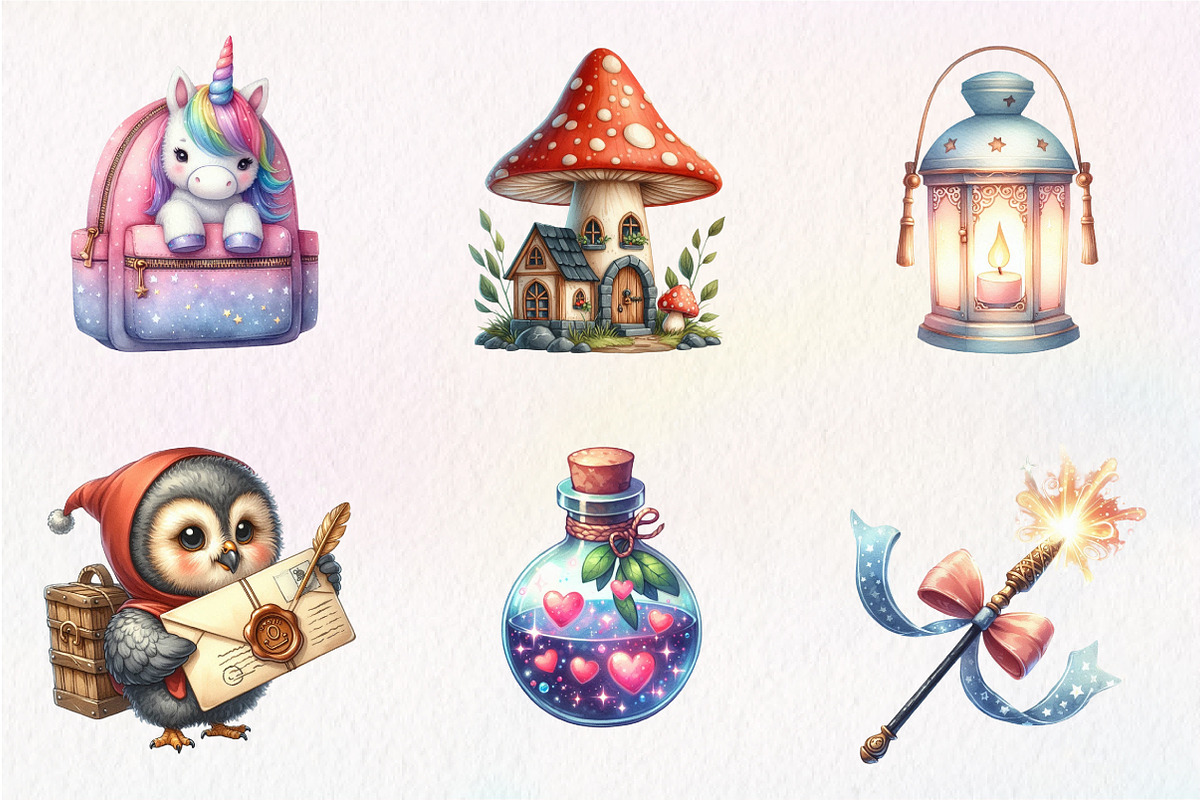 Cute Magic School Watercolor Clipart, an Illustration by CreationArt (Photo 3 of 5)