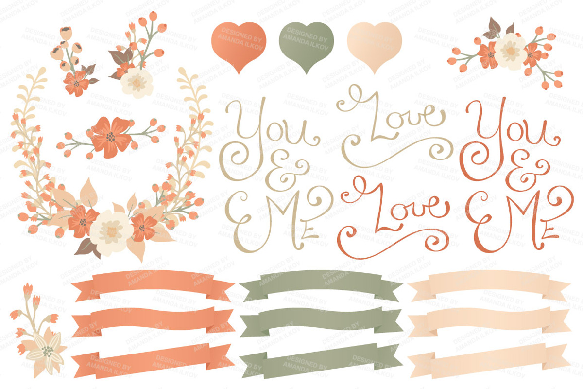 Peach Floral Heart & Banner Vectors, an Illustration by Amanda Ilkov (Photo 4 of 4)