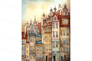 Cute watercolor town houses bundle, a Decorative Illustration by Bubert Art (Thumbnail 5 of 5)