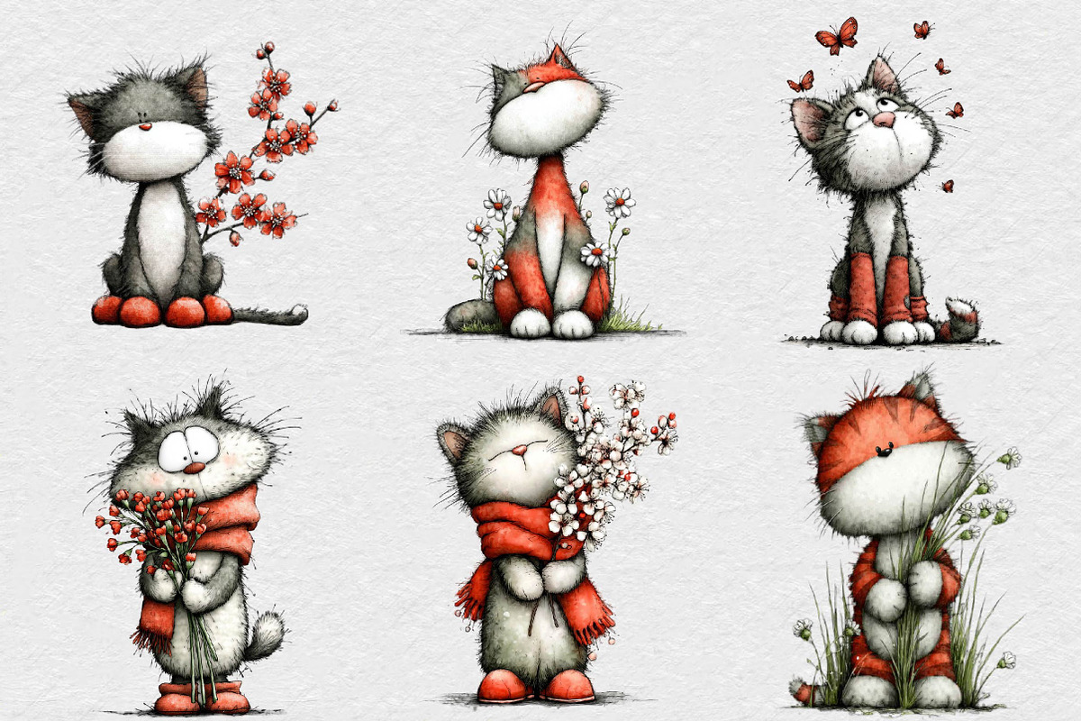Watercolor Spring Cat Clipart, an Illustration by DreamCafeArt (Photo 6 of 6)