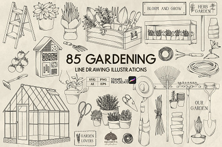 Gardening line art + Procreate, a Decorative Illustration by Skliarova