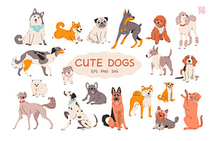 Cute dogs of different breeds set, an Animal Illustration by vik.stock