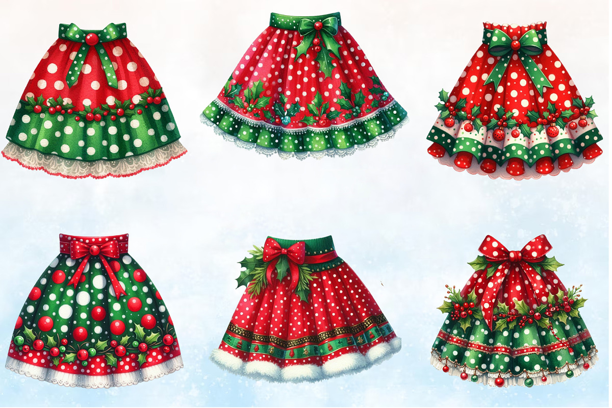 Watercolor Christmas Skirt Clipart, a Seasonal Illustration by Rose Art (Photo 2 of 3)
