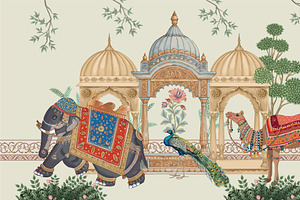 Mughal Rajasthani artwork wallpaper, a Decorative Illustration by Mughal Wallpaper