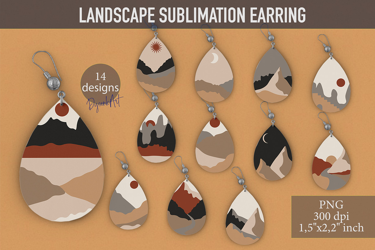 Landscape Teardrop Earring, a Print Template by DysenkaArt