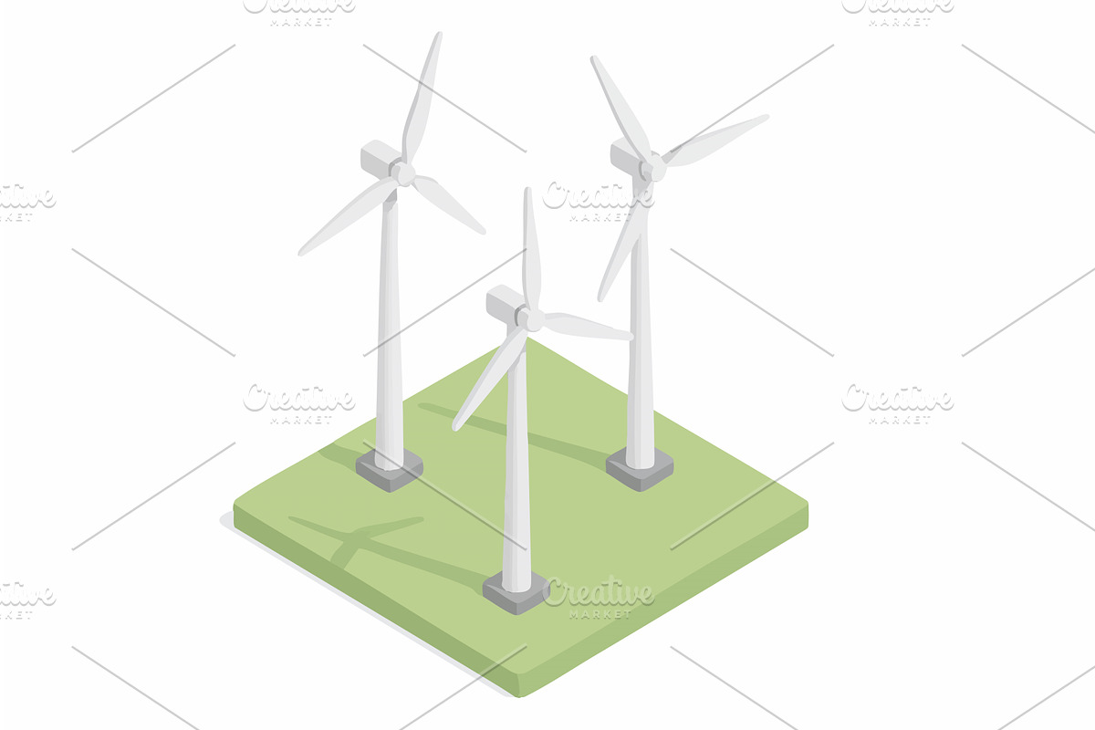 Wind Turbine Farm vector, an Illustration by AlexArt