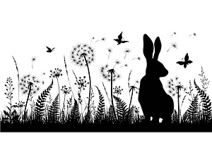 Floral Background With Rabbit.