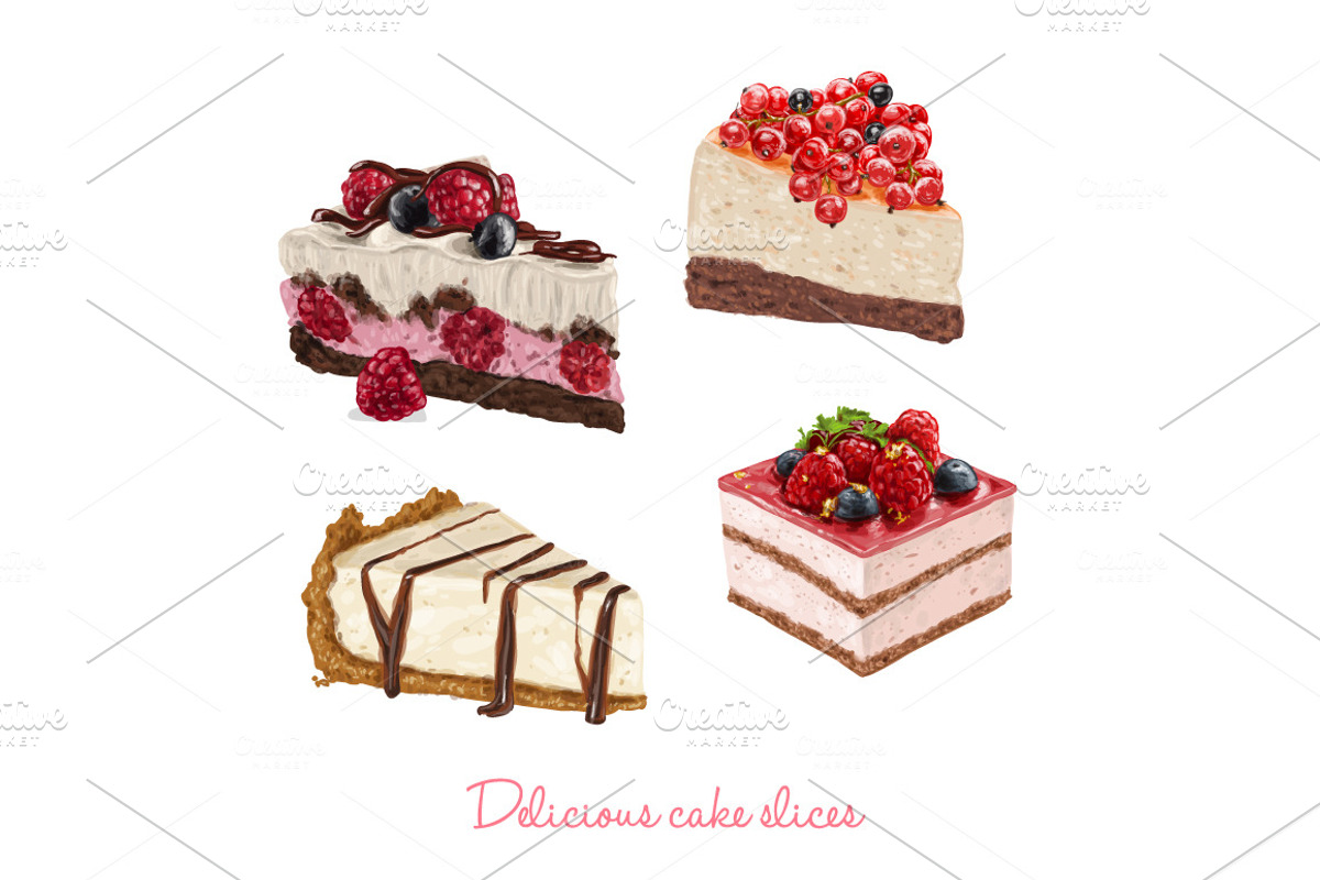 Cake slices VECTOR. 20 illustrations, a Food Illustration by Natalka Dmitrova art (Photo 11 of 15)