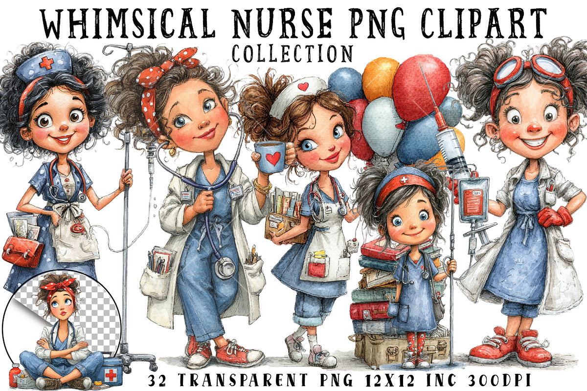 Whimsical Nurse PNG Clipart, an Illustration by OK Design (Photo 1 of 6)