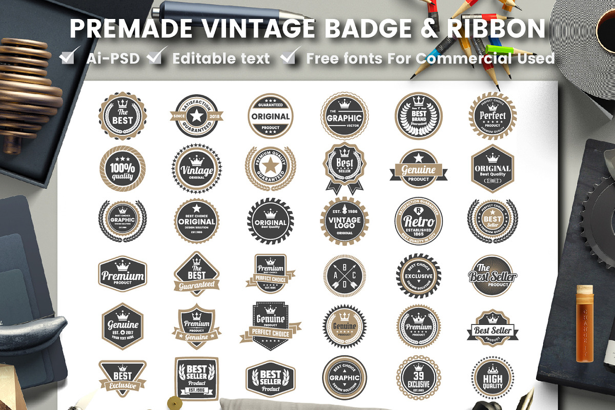 568 Vintage Objects and Badges, a Branding & Logo Template by Toonsteb (Photo 23 of 24)