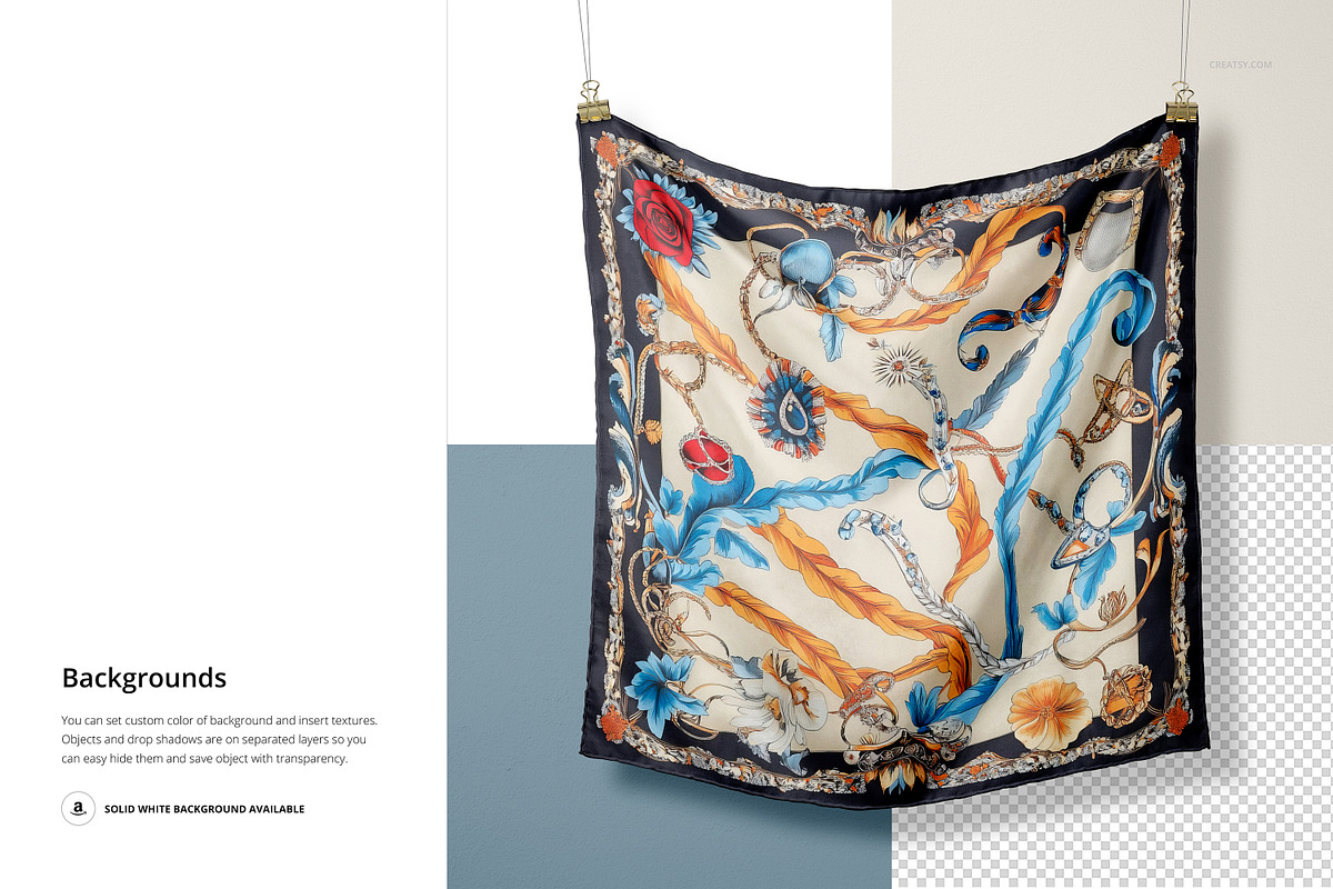 Hanging Square Silk Scarf Mockup, a Mask Mockup by creatsy5 (Photo 4 of 5)