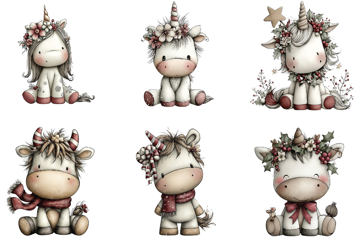 Christmas Unicorn Clipart, an Illustration by CraftArtStudio (Photo 3 of 6)