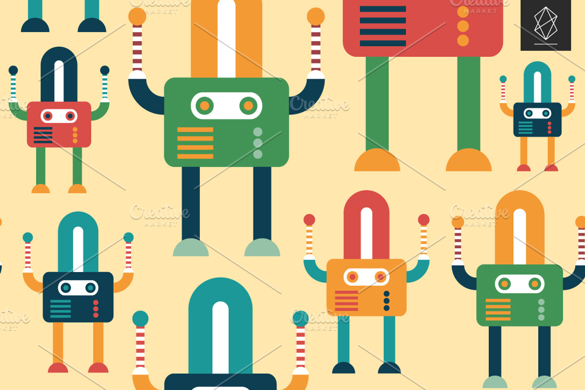 Funny robots seamless pattern set, a Pattern Graphic by Yury Velikanov (Photo 2 of 5)